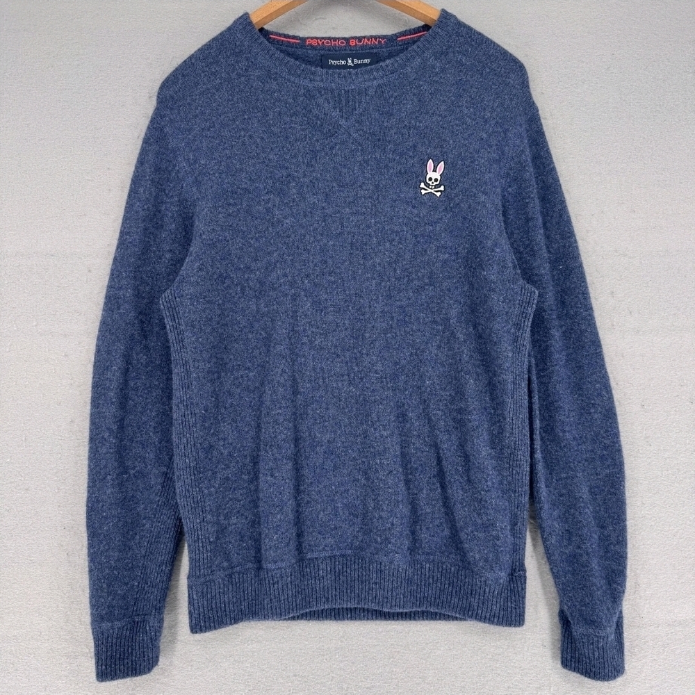 Psycho Bunny Men's Navy Heather Crewneck Sweater with Wool Cashmere Blend
